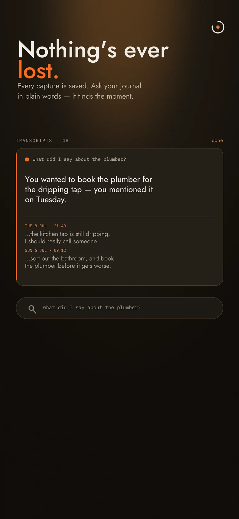 Ask your journal — ZENUG finds the moment in your own words