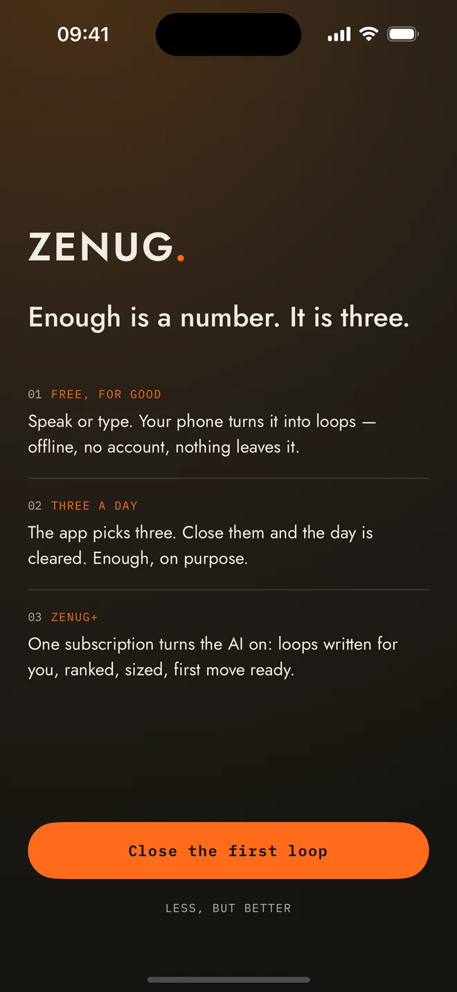 ZENUG welcome screen