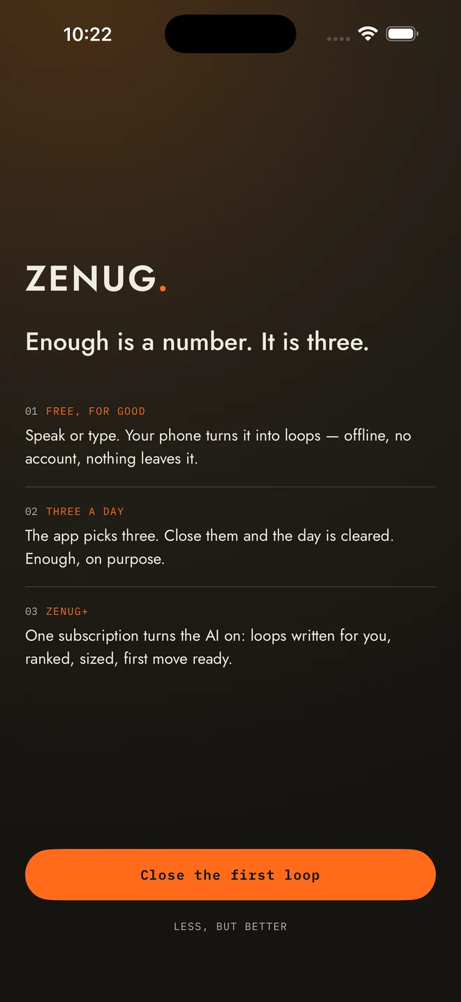 ZENUG welcome screen